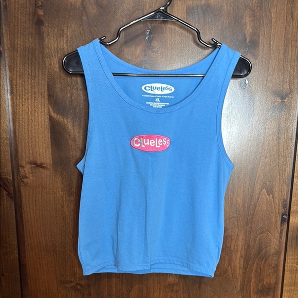 Clueless Sky Blue Crop Tank Top baby T with Pink Emblem Size XL - Picture 3 of 4